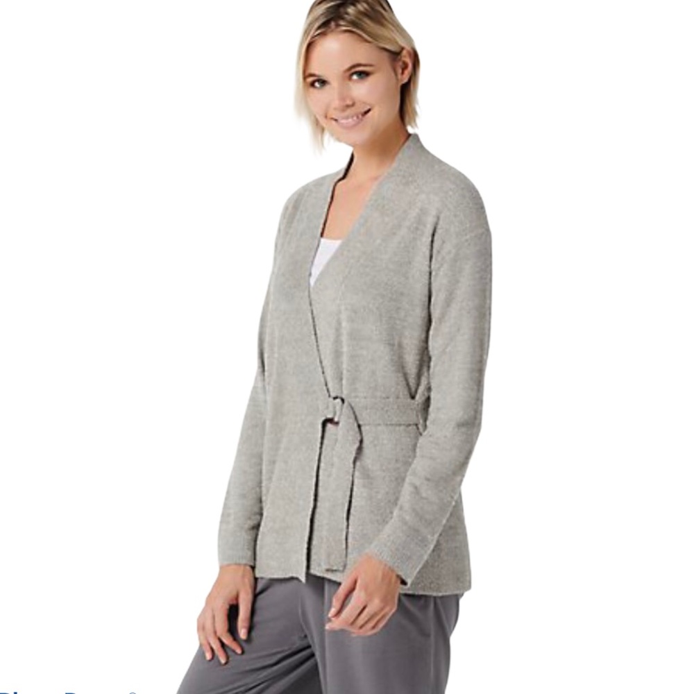 ❤️ NEW Barefoot Dreams CozyChic Lite Side Tie Cardigan NWT LODEN ALMOND LARGE